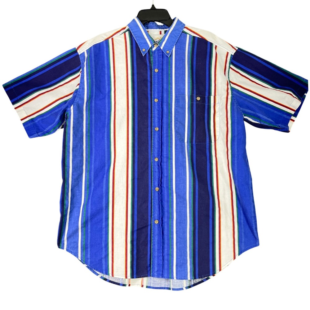 Vintage 90s Pearl River Clothing‎ Striped Cotton Button Shirt L Y2K Streetwear